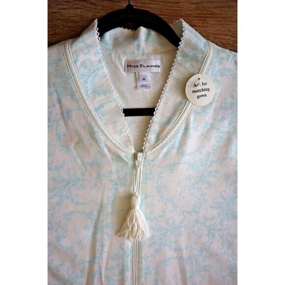 Miss Elaine 668819-125 Women's Sz M White/Blue Floral Zip-Front L/S Robe - Picture 4 of 10